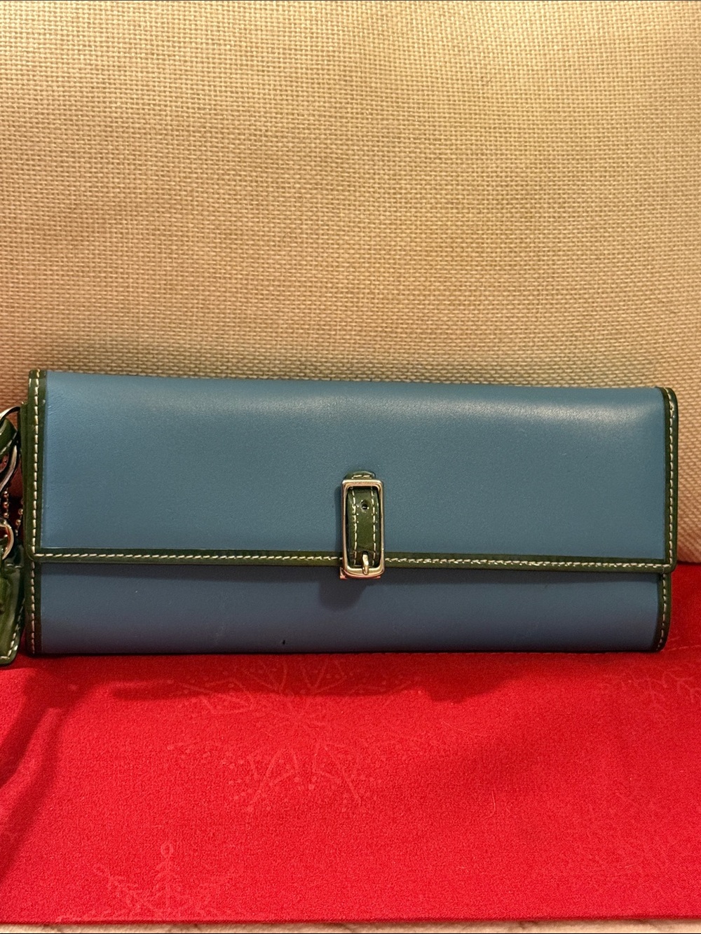 Coach Legacy Spectator Flap Blue & Green Slim Wallet